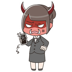 スマートフォンが壊れて物凄く怒っているスーツの女性