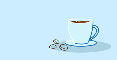 cup of fresh hot coffee cup with roasted beans sketch doodle hand drawn horizontal
