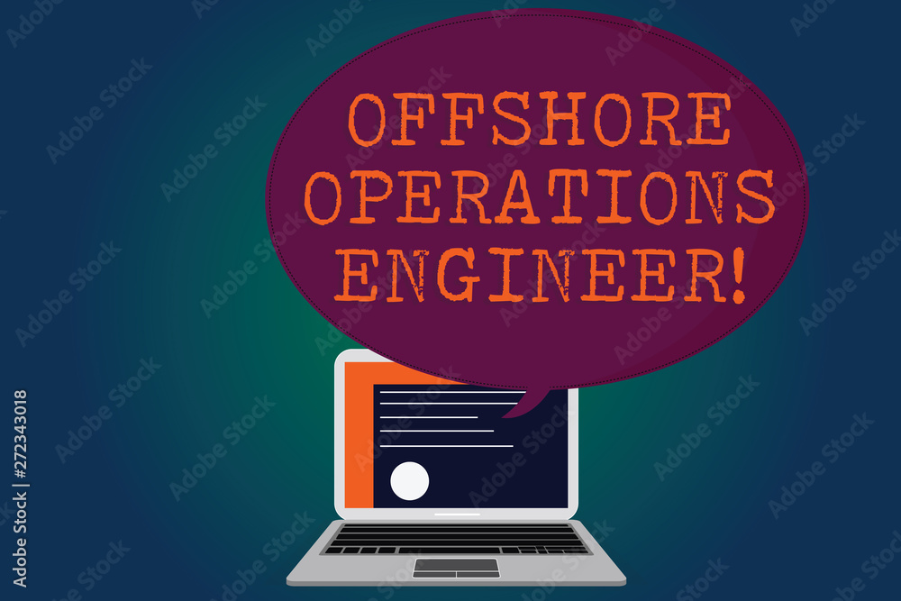 Poster handwriting text offshore operations engineer. concept meaning supervising oil and gas operations in