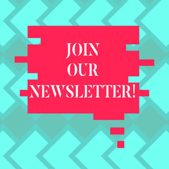 Text sign showing Join Our Newsletter. Conceptual photo bulletin issued to members of society or organization Blank Color Speech Bubble in Puzzle Piece Shape photo for Presentation Ads