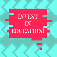 Text sign showing Invest In Education. Conceptual photo sponsor agrees provide student with funding for college Blank Color Speech Bubble in Puzzle Piece Shape photo for Presentation Ads