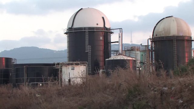 Petroleum tanks on the bank of the Kishon River