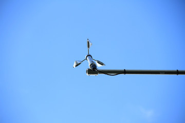 An anemometer is a device used for measuring wind speed, and is also a common weather station...