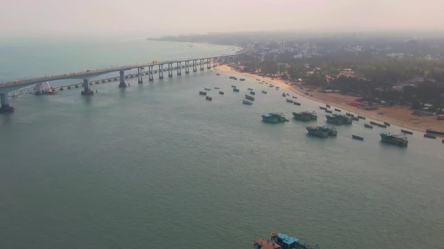 Rameswaram Pamban bridge, India, 4k aerial  drone footage