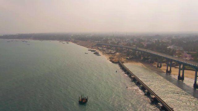 Rameswaram Pamban bridge, India, 4k aerial  drone footage