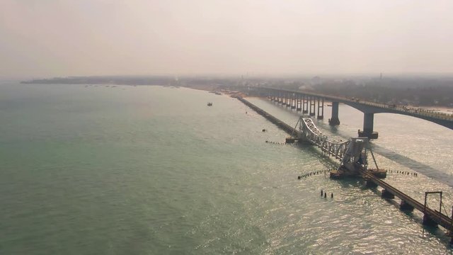 Rameswaram Pamban bridge, India, 4k aerial  drone footage