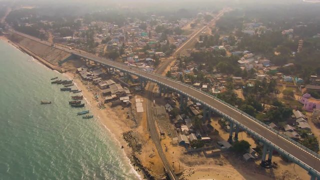 Rameswaram Pamban bridge, India, 4k aerial  drone footage