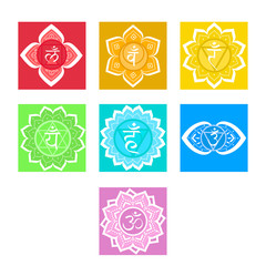 Set of chakras. Symbol meditation and spiritual, yoga buddhism and energy. Vector illustration.