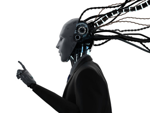 robotic businessman with cables