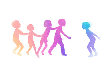 Watercolor of happy kids playing together . Happy children's day.