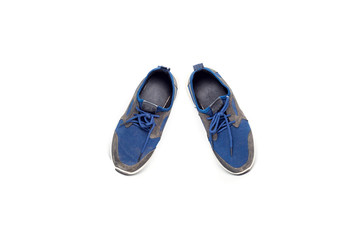 vintage used shoes on white background.Old sneakers shoes on pure white background.