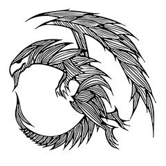 Hand drawn vector dragon illustration. fantastic dragon icon. Freehand silhouette of mythology aminal. Fantasy outline illustration