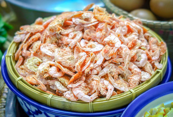 Dried shrimp closeup in the basket