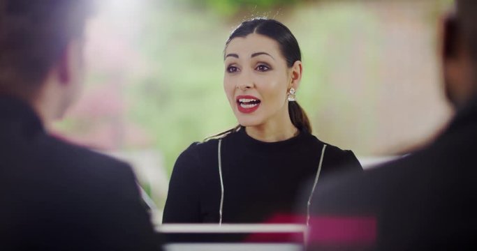 4K Beautiful Arabian businesswoman in a negotiation meeting or job interview. Slow motion.