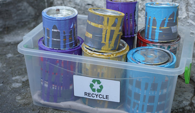 A lot of leftover paint and a lot of empty paint cans that contain with dried paint. Recycle and Dispose of Oil-Based Paint Cans or Chemicals. Hazardous wastes that are ignitable, reactive, corrosive 