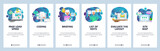 Mobile app onboarding screens. Web page loading, coding, sitemap, software development. Menu vector banner template for website and mobile development. Web site design flat illustration