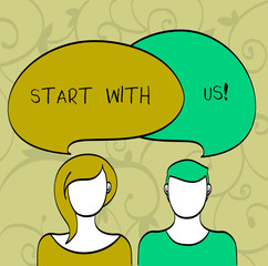 Writing note showingStart With Us. Business photo showcasing Get started on our company Invitation to join a teamwork