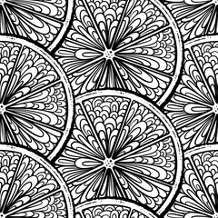 Black and white citrus slices vector seamless pattern