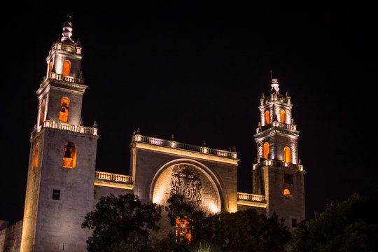 Merida's Cathedral at Night in the summer
