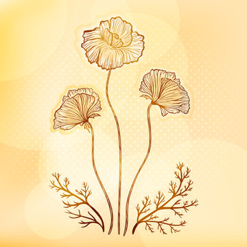 Summer vintage stylized poppies illustration