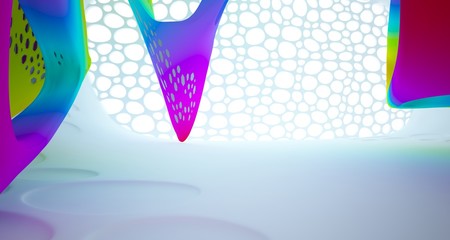 Abstract dynamic interior with black and colored gradient smooth objects. 3D illustration and rendering