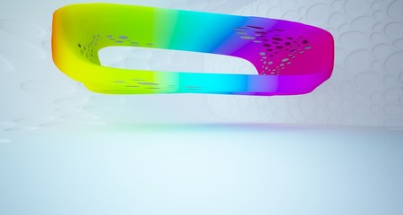 Abstract dynamic interior with black and colored gradient smooth objects. 3D illustration and rendering