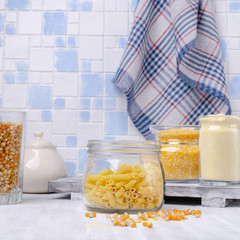 Assorted corn products in a glass jar