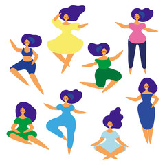Pattern of dancing girls. Women performing dance at school, studio. Female characters. Group of young happy dancing people. Smiling young women enjoying dance party.
