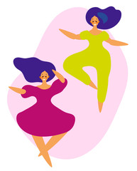 Pattern of dancing girls. Women performing dance at school, studio. Female characters. Group of young happy dancing people. Smiling young women enjoying dance party.