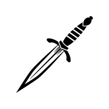 Contour of dirk. Dagger tattoo. Knife icon. Sword with sharp blade. Logo template. Vector illustration.