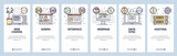 Mobile app onboarding screens. Coding, software development, data sync and cloud technology, hosting. Menu vector banner template for website and mobile development. Web site design flat illustration