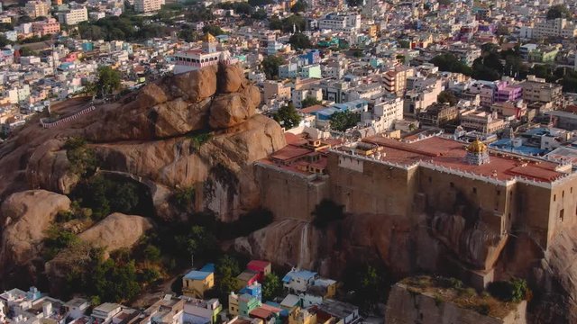 Rock fort temple in Trichy, India, 4k aerial footage