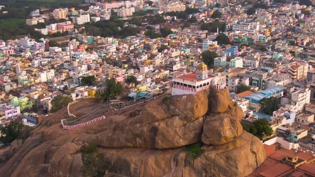 Rock fort temple in Trichy, India, 4k aerial footage
