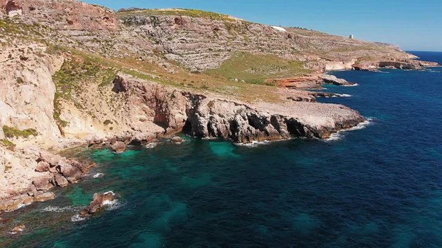 Aerial drone video from Malta, Siggiewi, Ghar Lapsi area on a sunny spring day. 2019.03.17