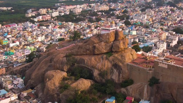Rock fort temple in Trichy, India, 4k aerial footage
