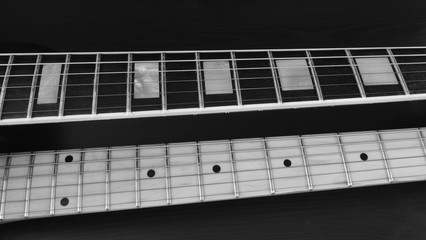electric guitar . black and white . closeup