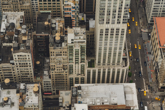 New York City, Aerial View of Manhattan. Buildings, Rooftop, Traffic