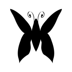Abstract  illustration of hand drawn butterfly silhouette isolated on white background. Ink drawing, graphic style. Sketch