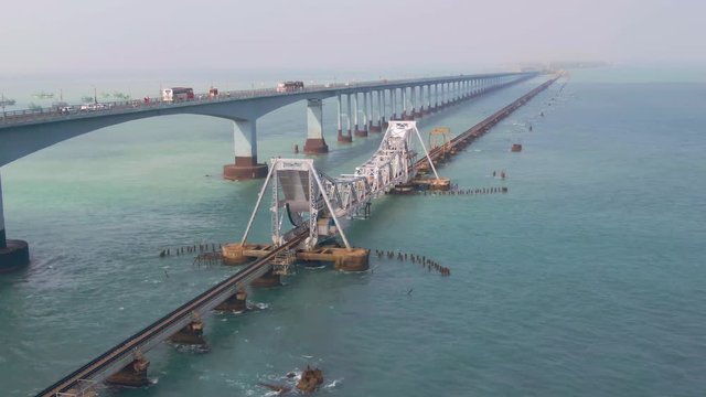 Rameswaram Pamban bridge, India, 4k aerial  drone footage