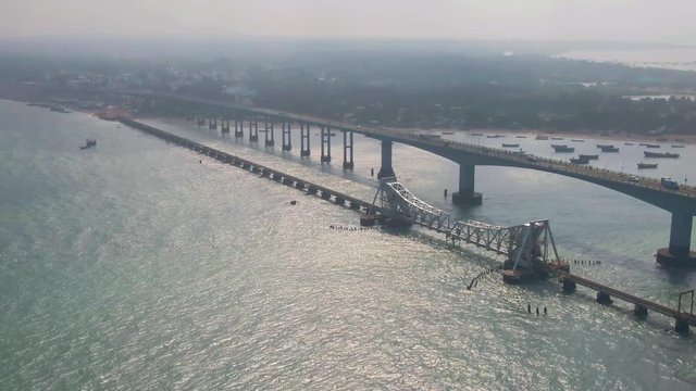 Rameswaram Pamban bridge, India, 4k aerial  drone footage