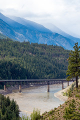 Obraz na płótnie Canvas Railroad bridge over the Fraser River near Lytton, British Columbia, Canada
