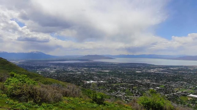 Beautiful Utah Sunny Wasatch Range Orem Provo Canyon Stairway to Heaven Bridal Veil Water Falls Cliff Face Summer Snowy Mountain Background USA 4K