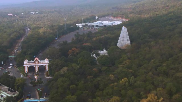 Tirupati in south India Tamil Nadu holy places, 4k aerial drone skyline footage