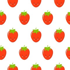 Strawberry vector pattern background, Fruit illustration on white background, Seamless background with red strawberries