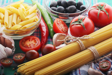 Ingredients for traditional Italian pasta