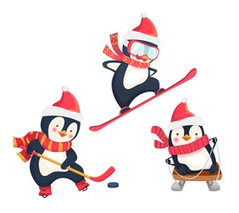 active penguins in winter concept