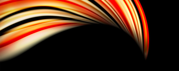 Fluid color swirls on black. Modern background with trendy design