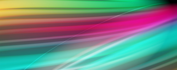 Abstract wave lines fluid rainbow style color stripes on black background. Artistic illustration for presentation, app wallpaper, banner or poster