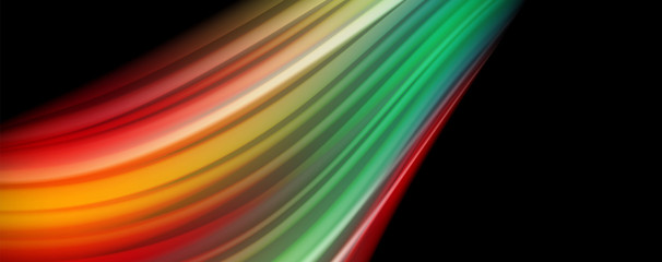 Modern rainbow liquid color flow colorful poster. Wave Liquid shape in black color background. Abstract composition
