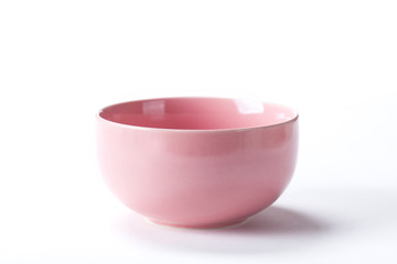 Close up Ceramic pink bowl isolated on white background shoot in the studio with space for copy.